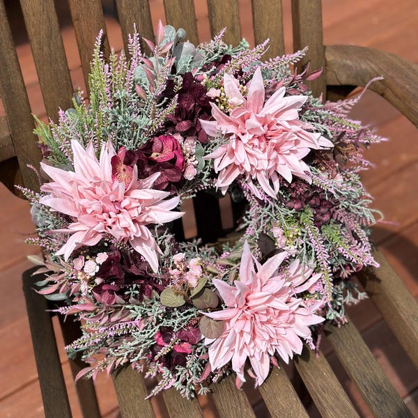 Deurkrans "liefdevol" landhuiskrans kunstbloemen delicate roze
