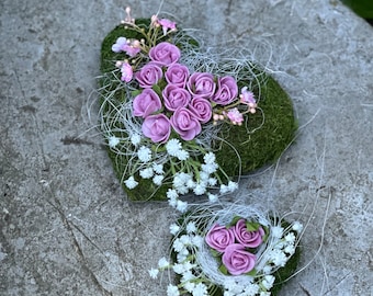 small moss heart with roses grave decoration summer