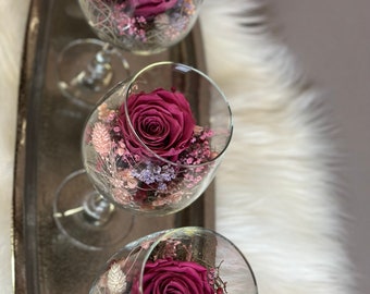 Elegant wine glass wedding table decoration preserved Rose Infinity