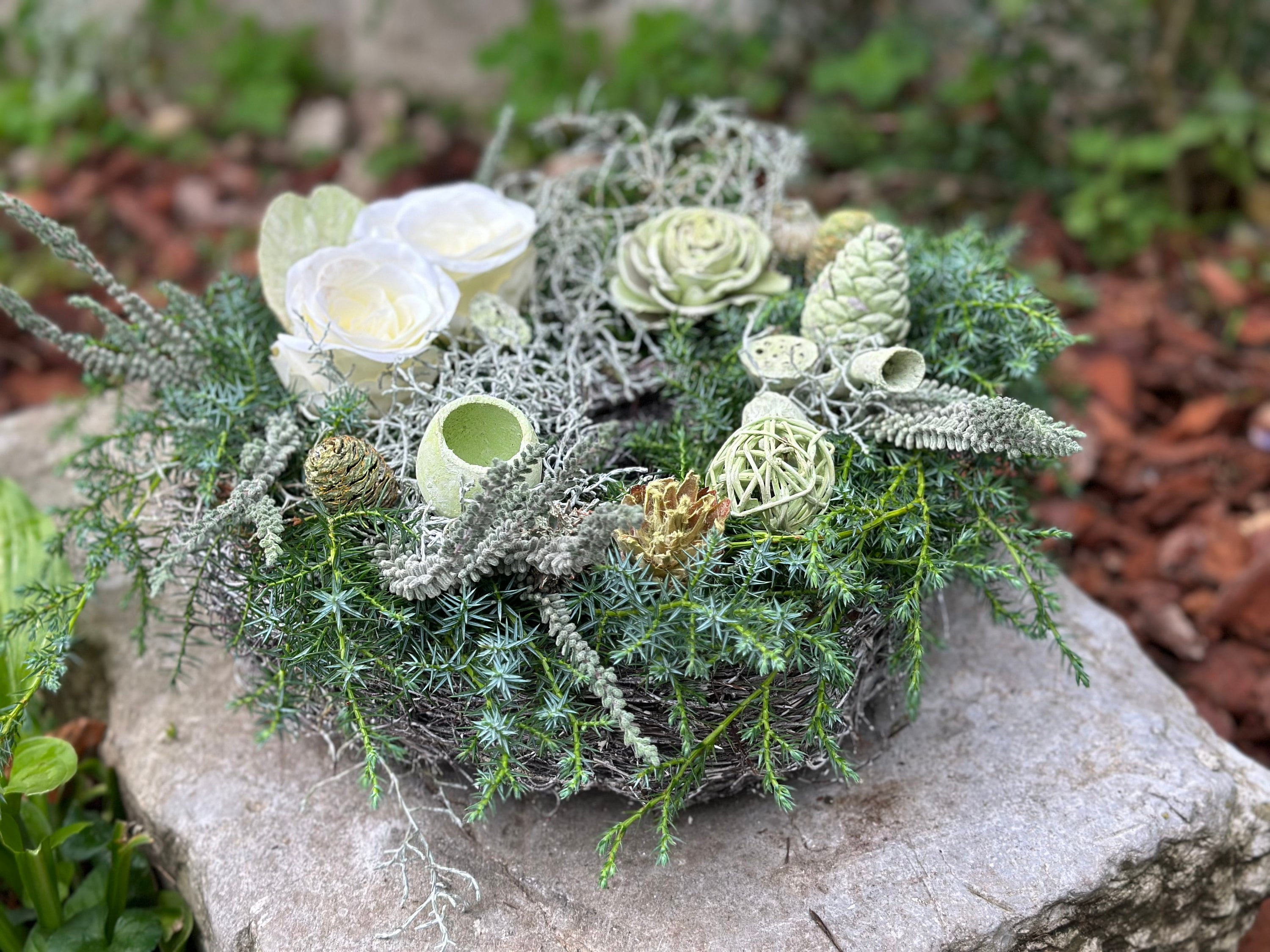 Grabschmuck “green Heart “ Grabgesteck Gedenken winter