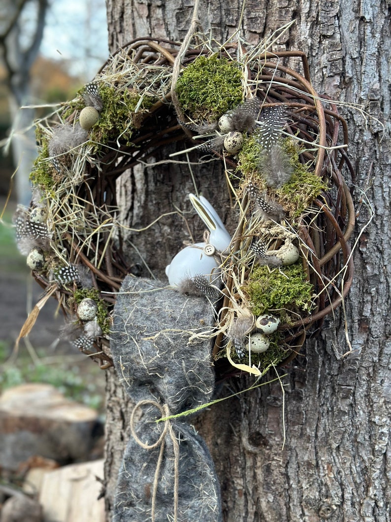 Frühlings Türkranz Osterliebe weidenkranz haltbar Hasen wachteleier Federn Bild 6