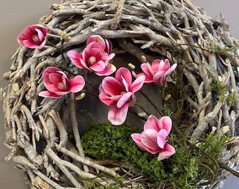 Großer Frühlings Türkranz Kranz Kunst  Seidenblumen Frühlingsblumen Magnolia Geäst