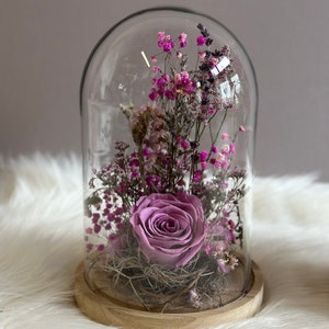 Glass bell &quot;Favorite piece&quot;. Preserved rose dried flowers long lasting table decoration Mother&#39;s Day