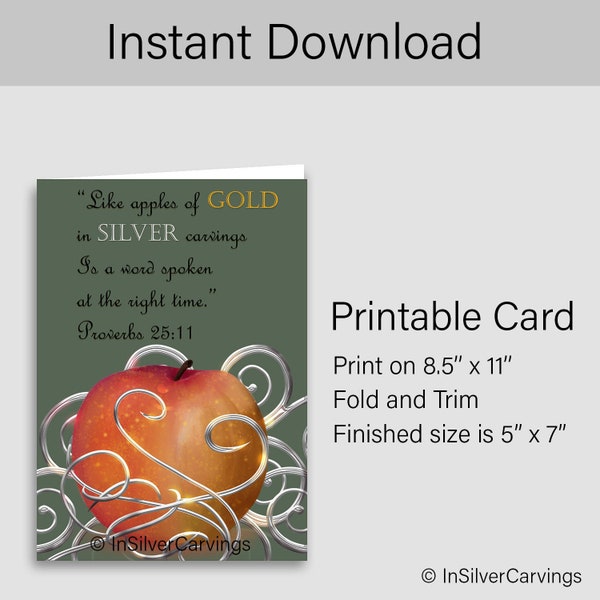 Bible verse card, Encouraging cards, Encouraging quotes, Printable cards, Scripture card, Downloadable card print, 5x7 card, Proverbs 25:11