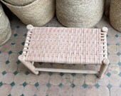 Handmade woven Leather Bench, Moroccan wooden Stool