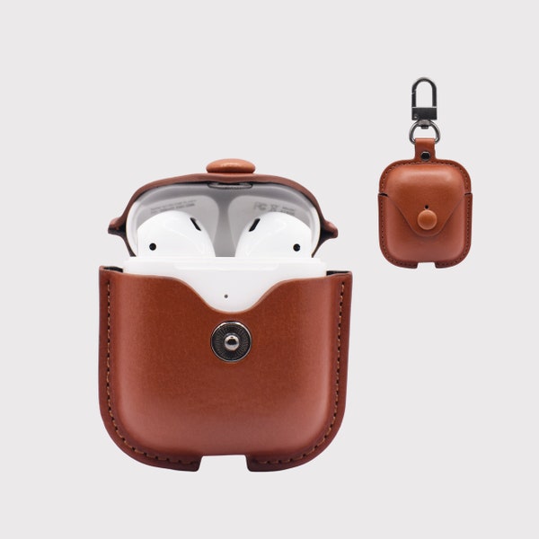 Étui en cuir pour Airpods 1&2, Airpods pro, Airpods 3, iPhone case,Hard Earphone Case, housse, pochette, MARRON CLAIR