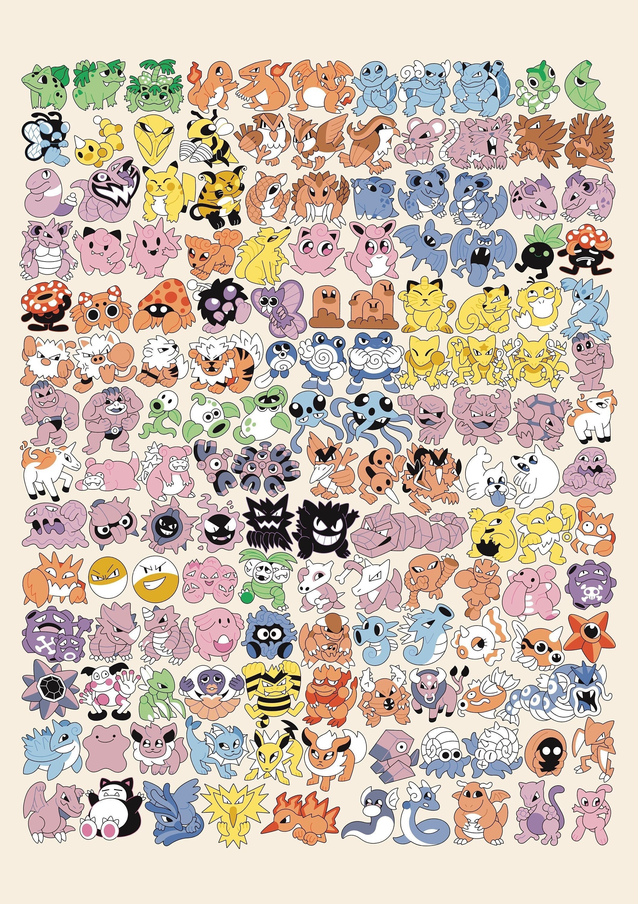 Pokemon the Original 151 Pocket Monsters Art Poster Generation 1 