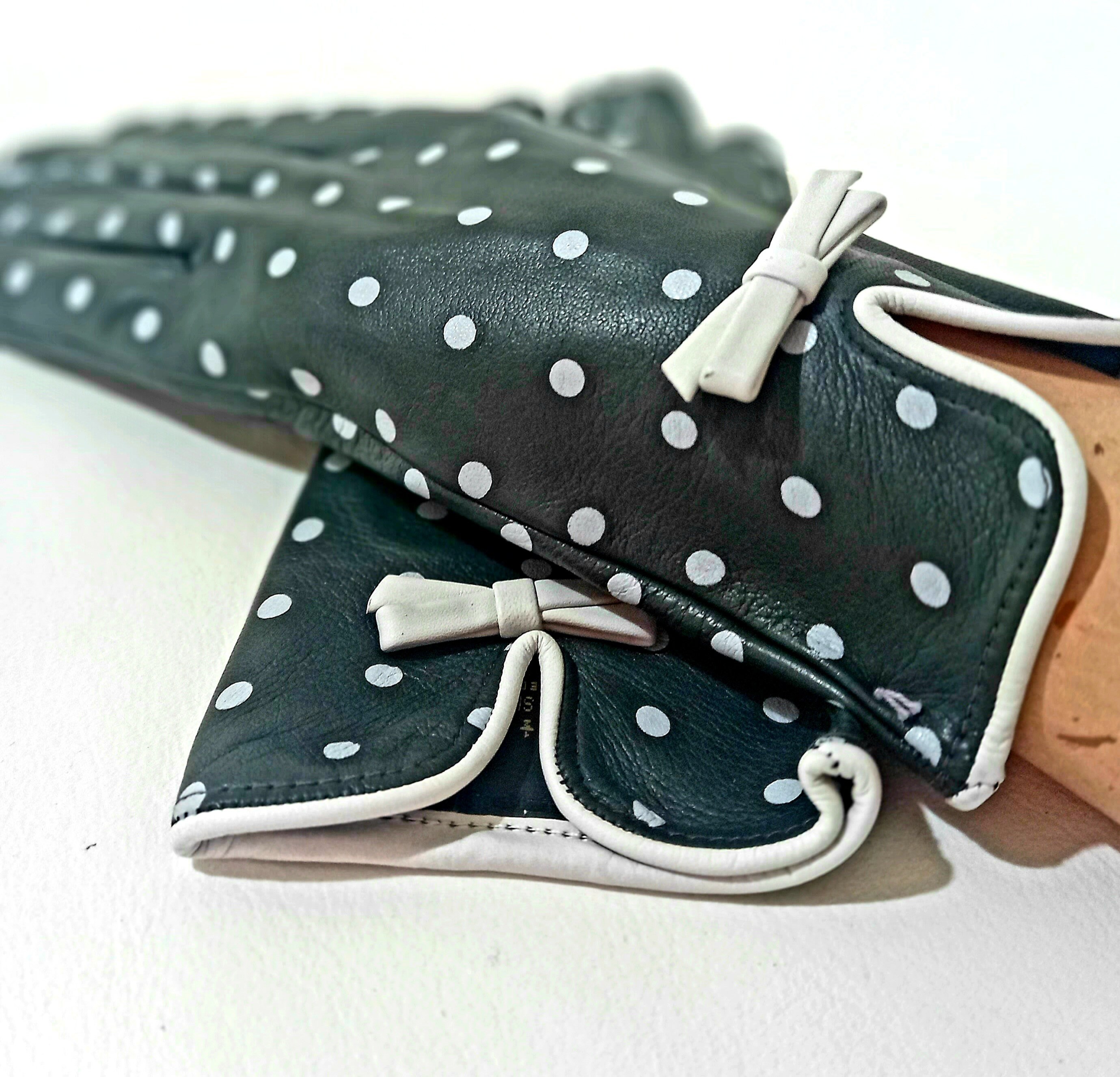 Polka Dots Gloves, Black and White Gloves, Gloves With Bow