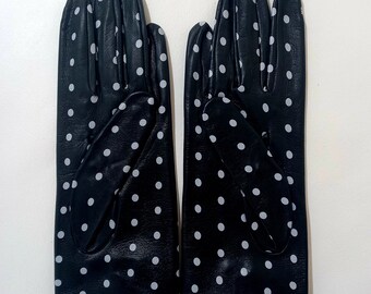 Polka Dots Gloves, Black and White Gloves, Gloves With Bow