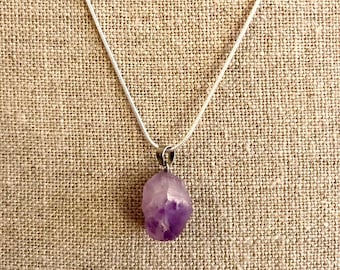 Natural Amethyst Pendant Necklace Sterling Silver Chain 56cm and 52cm