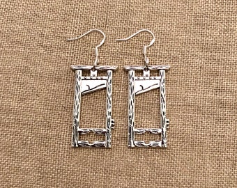 Silver Guillotine Earrings Fish Hook Clasp or Clip On