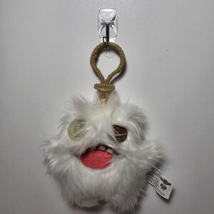 Fuggler White Fluffy Plush Keychain -Funny Ugly Monster Clip-On