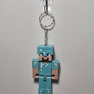 Minecraft Steve Action Figure Backpack Handmade Metal Keychain