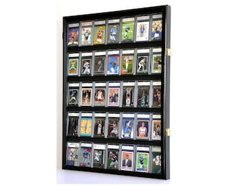 Premium 35 Sport Cards / Collectible Memorabilia Card Display Case Wall Cabinet w/98% UV Door, Lockable
