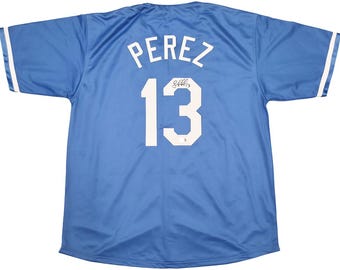 Salvador Perez Autographed Kansas City Royals Jersey Baby Blue BAS Witness Signed XL