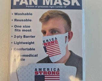 America Strong USA Flag Fan Mask, Reusable Patriotic 2-Ply (Made in USA)