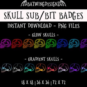 Skull Twitch Badges | 20 Bit Cheer or Loyalty Badges | Glow Gradient Options