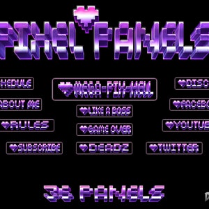 Purple Pixel Twitch Panels | Retro Gamer Love Panels