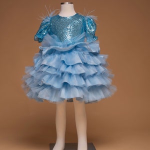 Vestido de lentejuelas de invierno azul hielo para la fiesta de cumpleaños, vestido para el primer cumpleaños, vestido de cumpleaños de verano