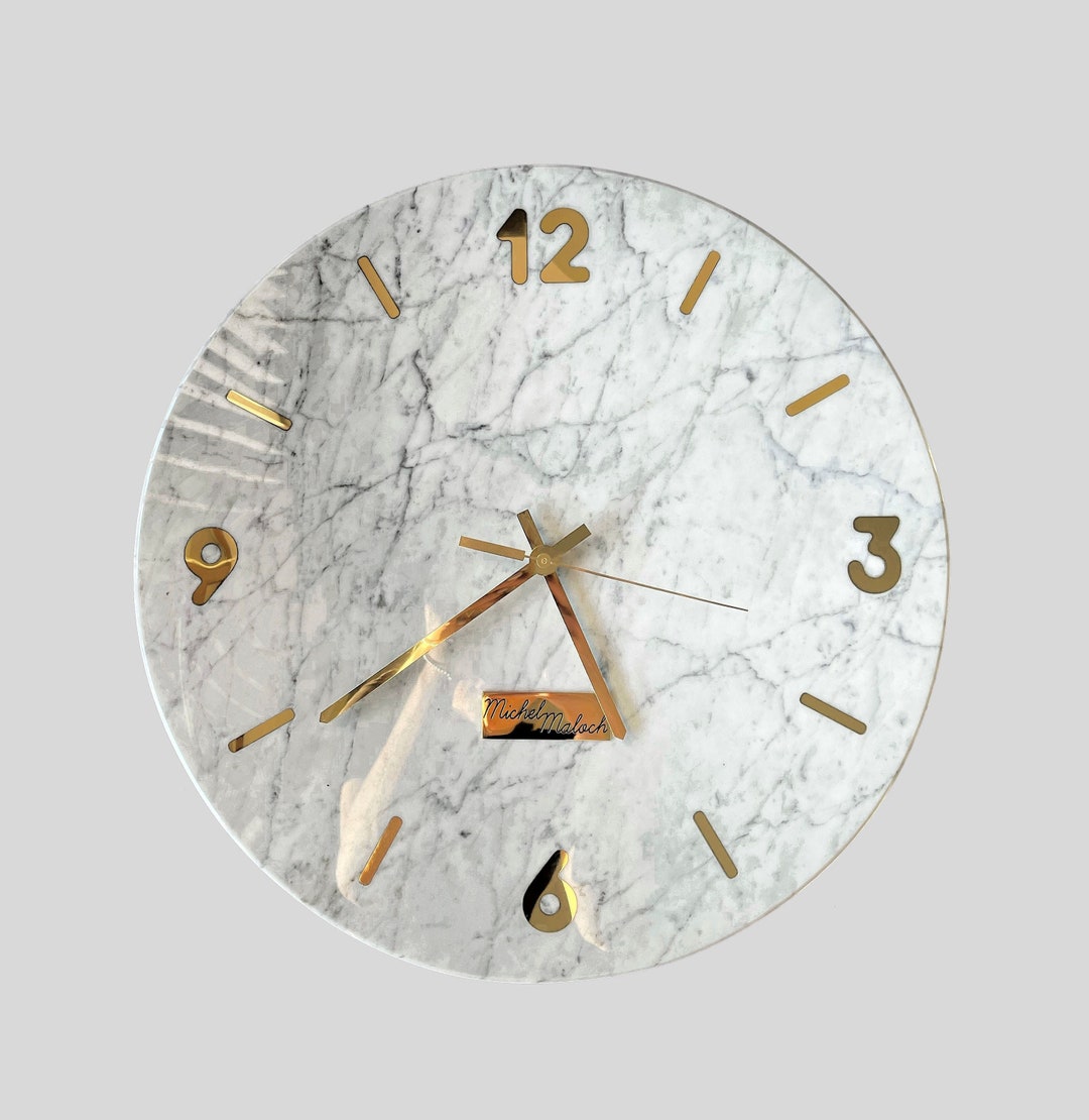 White Marble Wall Clock White and Gold Colored Granite Wall Etsy
