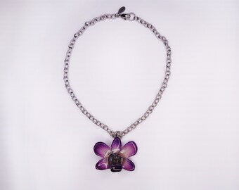 Collier orchidée upcyclé