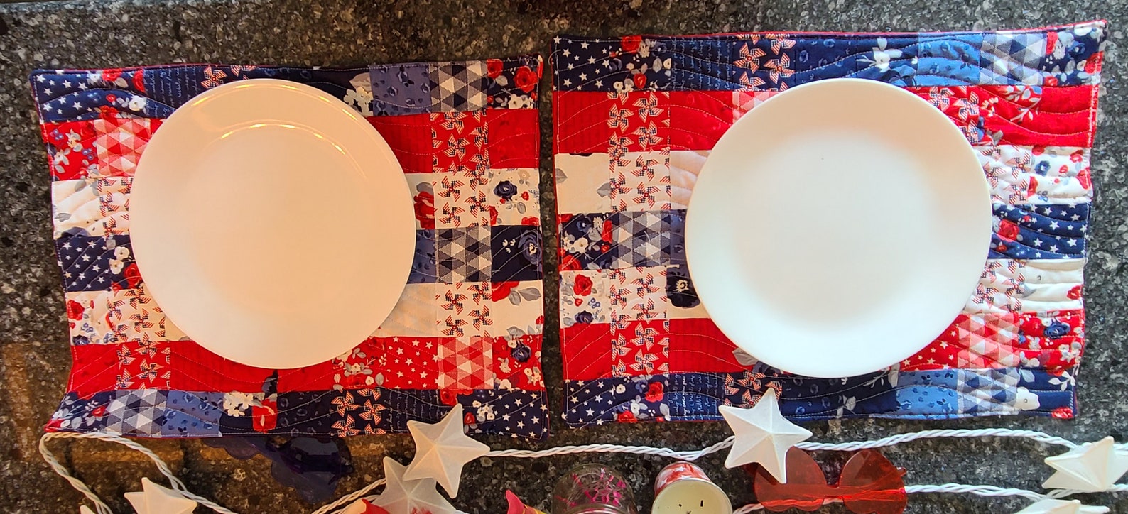 Patriotic Quilted Placemats Wavy Etsy