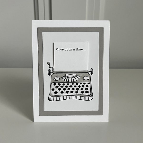 Engagement Wedding Day Card, Once Upon A Time And They Lived Happily Ever After Typewriter, Simple Minimalist, Couple