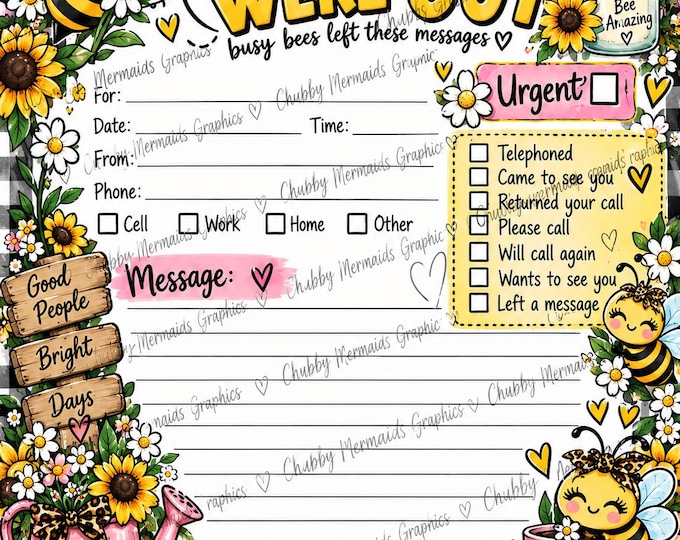 Bee & Sunflower Office Message Pad | Receptionist Printable (Digital Download)