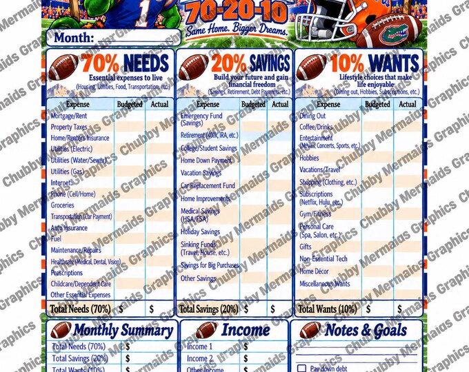 Florida Gators 70-20-10 Budget Planner (PDF Download)