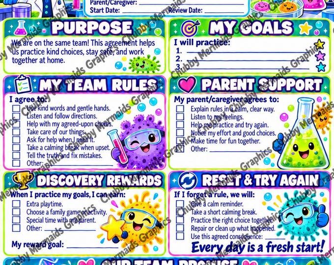 Science Behavior Contract Printable | Lab Theme, Ages 6-10 (PDF)