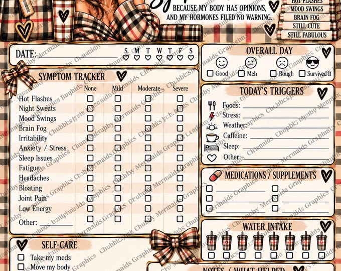 Luxury Plaid Menopause Symptom Tracker | Hot Flash Journal (Digital Download)