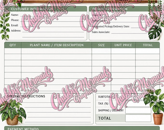 Houseplant-Themed Sales Order Form | Small Business Plant Shop Template (Digital Download)