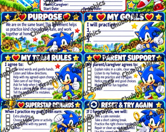 Sonic the Hedgehog Parent-Child Contract | Ages 6-10 Family Rules (PDF)