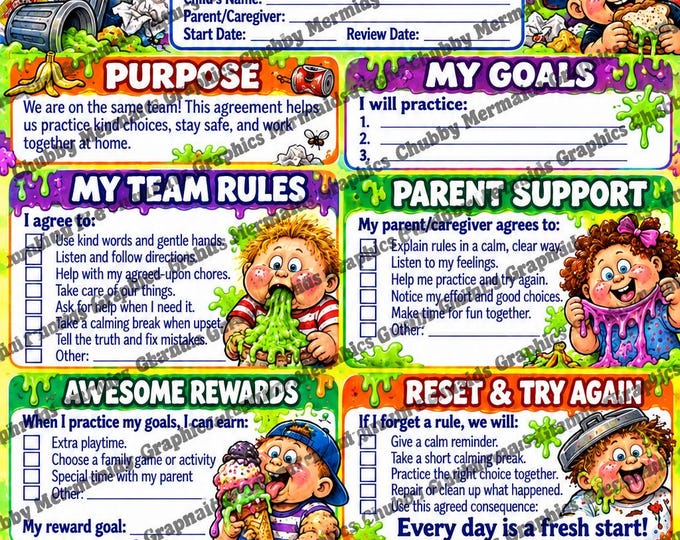 Garbage Pail Kids Behavior Contract | Parent-Child Agreement Ages 6-10 (PDF)