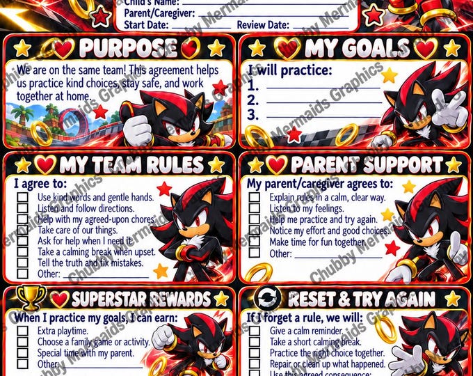 Shadow the Hedgehog Parent-Child Contract | Ages 6-10 Family Rules (PDF)