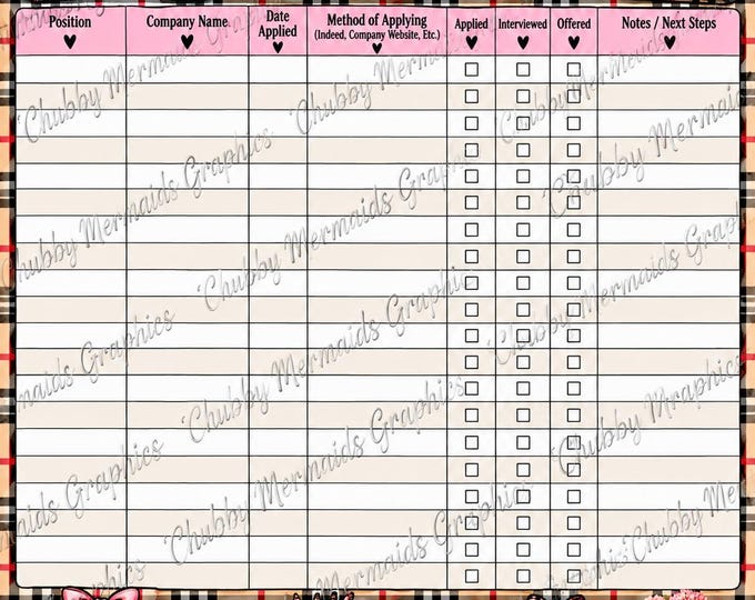 Job Search Log & Tracker | Plaid Career Planner (Digital Download)