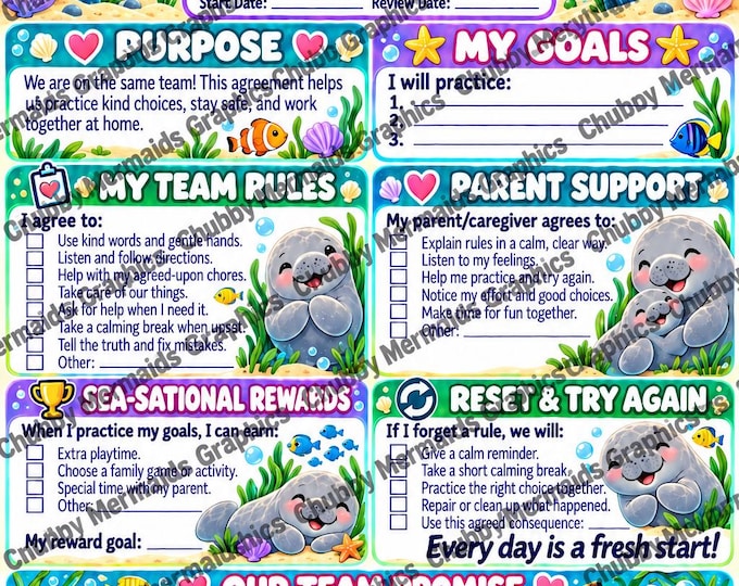 Manatee Behavior Contract Printable | Ocean Theme Family Rules (PDF)