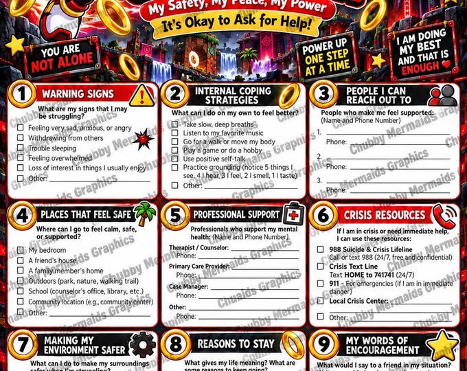 Dark Speedster Safety Plan Printable | Red Black Gaming Mental Health Worksheet (PDF)