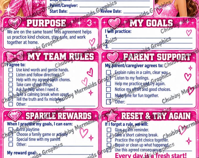 Barbie-Themed Family Behavior Contract | Parent-Child Agreement (PDF)