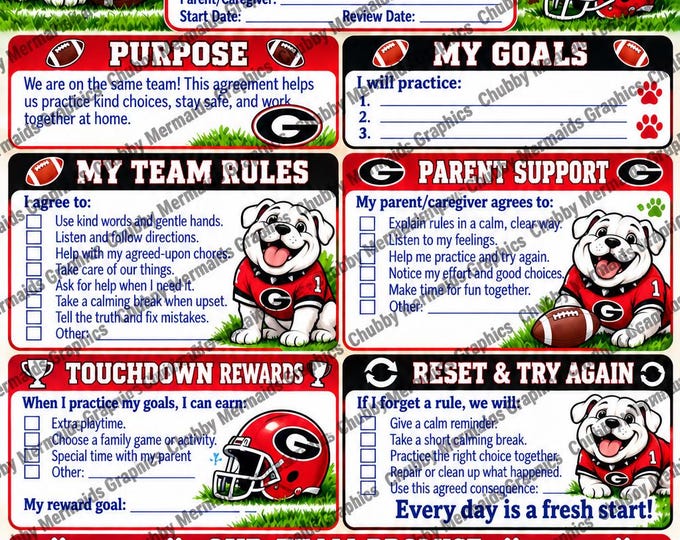 Georgia Bulldogs Behavior Contract | Parent-Child Agreement Ages 6-10 (PDF Download)