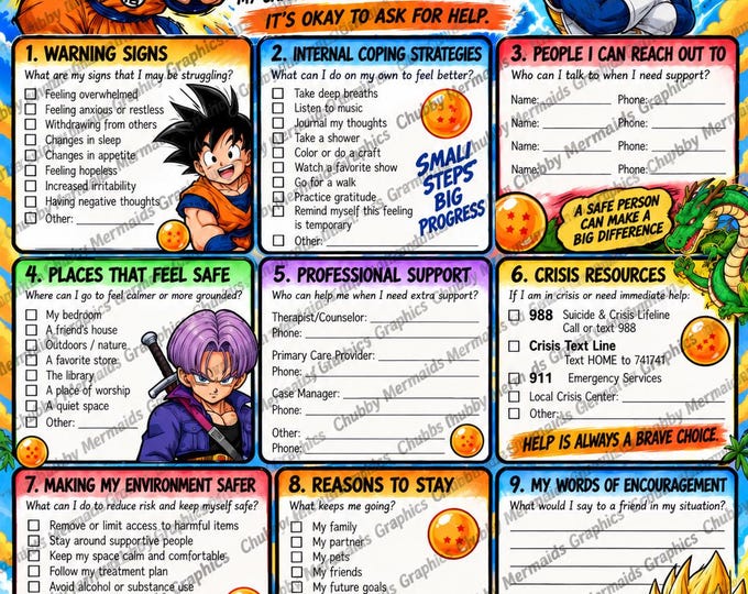Anime Warrior Safety Plan Printable | Mental Health Coping Worksheet (Digital Download)