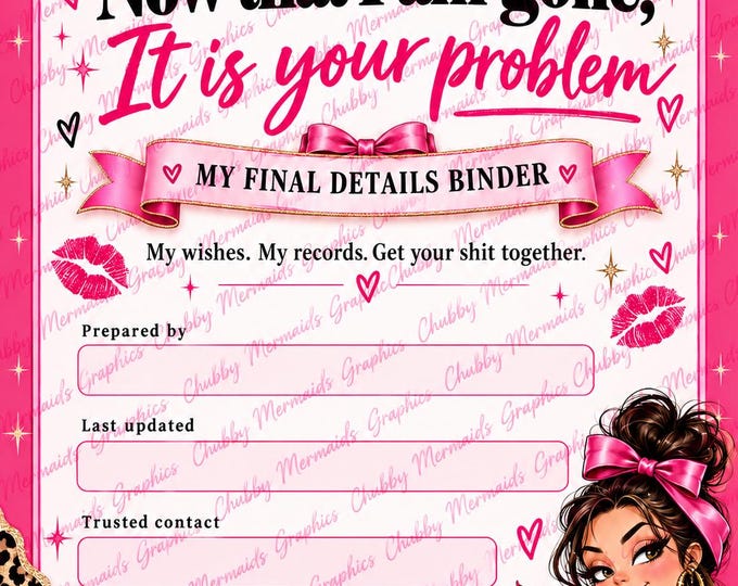 End of Life Planner Printable | Sassy Girl Final Wishes Binder | Pink Leopard Print | 32 Page PDF | Emergency & Estate Organizer