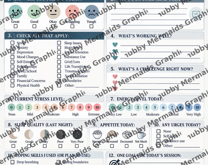 Professional Therapy Session Check-In Worksheet | Modern Mental Health Form (Digital Download)