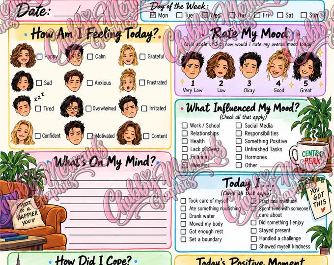 Friends-Inspired Mood Log Printable | Retro Sitcom Self-Care Tracker (Digital Download)