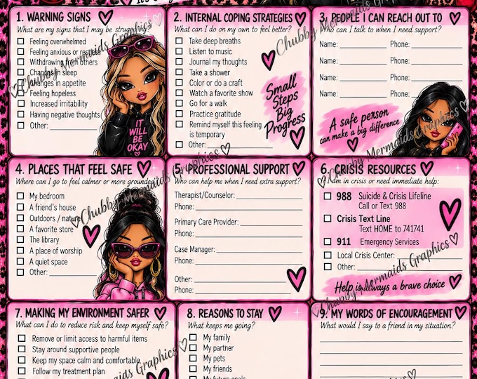 Y2K Glam Safety Plan Printable | Mental Health Coping Worksheet (Digital Download)