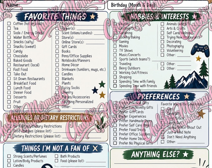 Coworker Birthday Questionnaire Printable | Office Favorites Form (Digital Download)