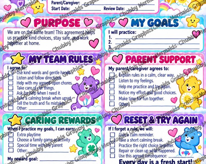 Care Bears Family Behavior Contract | Ages 6-10, Kindness Goals (PDF)