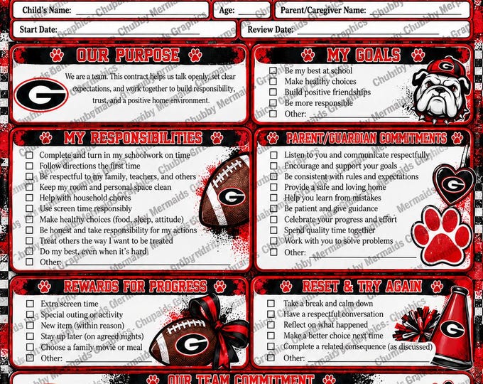 Georgia Bulldogs Parent-Child Contract | Tween Responsibility Agreement (Digital Download)
