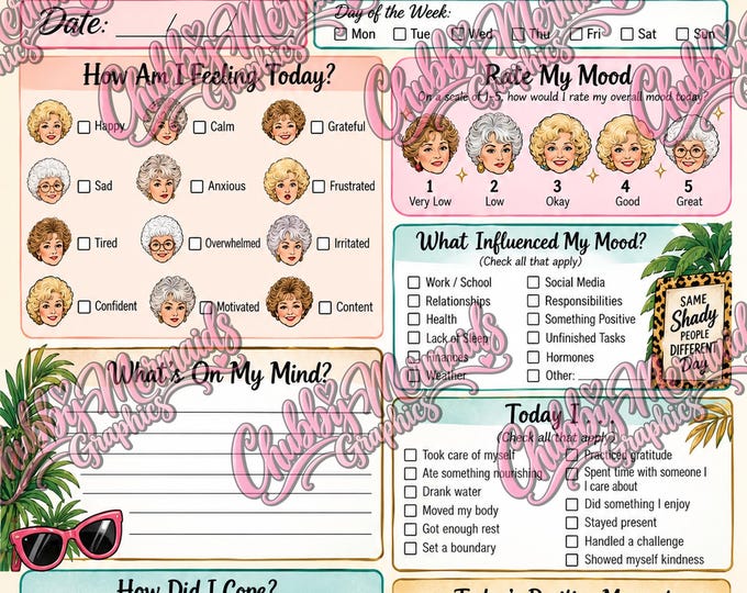 Golden Girls Inspired Mood Log Printable | Retro Self-Care Tracker (Digital Download)