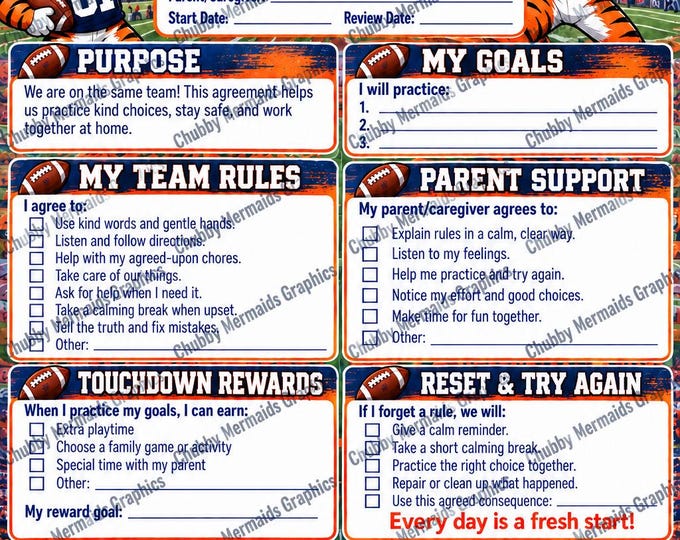 Auburn Football Family Behavior Contract | Ages 6-10, Tiger Theme (PDF Download)